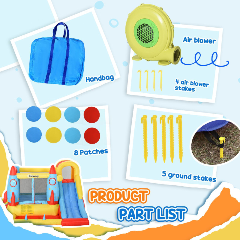 Bounce Castle Inflatable Trampoline Slide Pool Rocket Design 11.14' x 9.18' x 6.06'