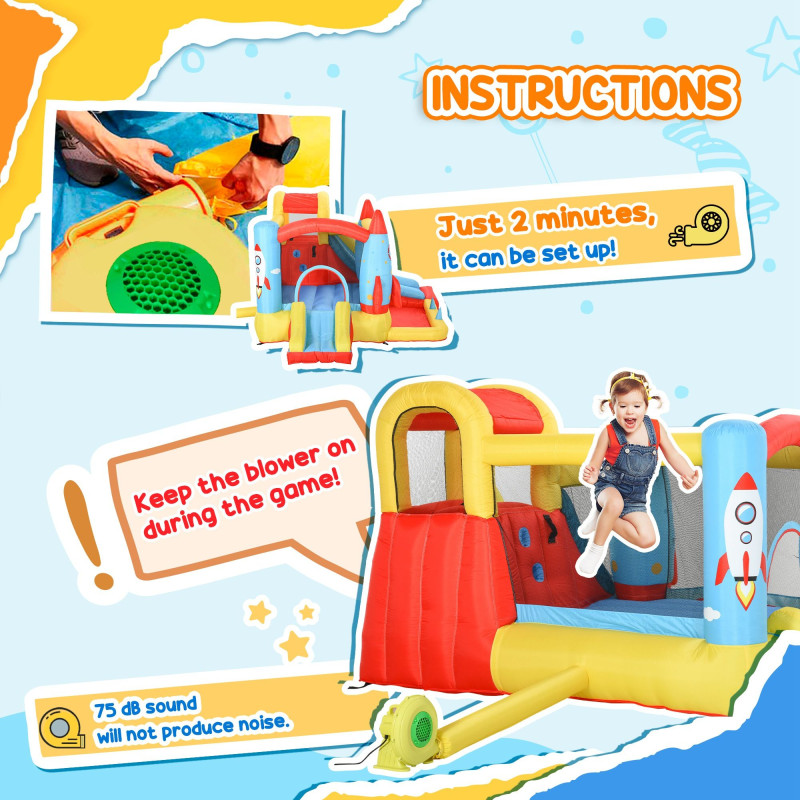 Bounce Castle Inflatable Trampoline Slide Pool Rocket Design 11.14' x 9.18' x 6.06'