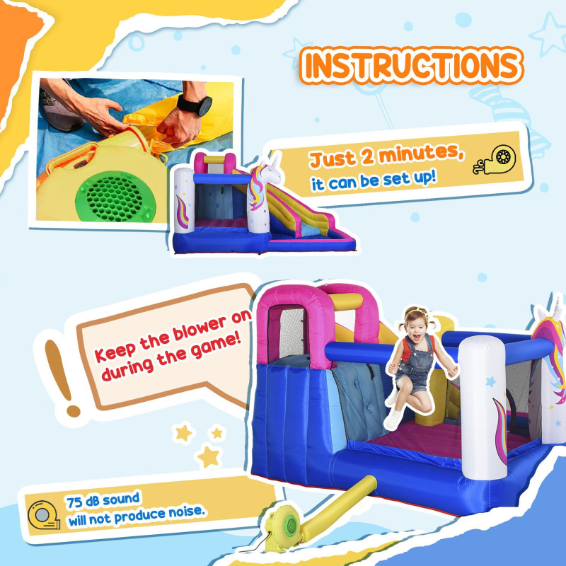 Kids 5 in 1 Inflatable Bounce Castle House, Trampoline Water Slide Pool Climbing Wall with Inflator for Kids Age 3-12 Summer 12.4' x 10.5' x 6.9' - Multi-color