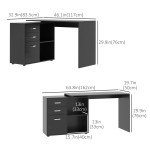 L-Shaped Corner Straight Writing Desk with Storage Shelf, Drawer, Home Office PC Table Computer Workstation, Black