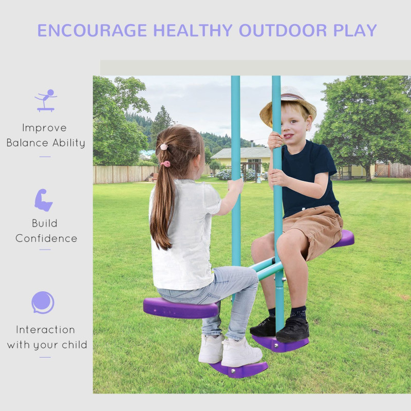 3 in 1 Metal Swing Set with Double Swings, Glider for Backyard, Outdoor, Playground, Purple