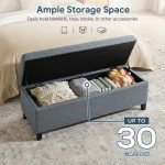 Rectangular Entry Bench, Tufted Upholstered Linen Fabric Wood Feet Storage Ottoman Bench, Grey