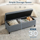 Rectangular Entry Bench, Tufted Upholstered Linen Fabric Wood Feet Storage Ottoman Bench, Grey