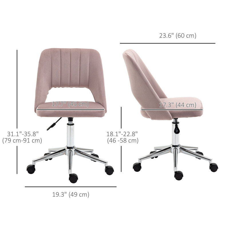 Mid Back Office Chair Velvet Fabric Swivel Scallop Shape Computer Desk Chair, Pink