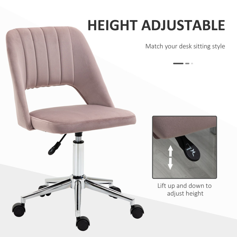 Mid Back Office Chair Velvet Fabric Swivel Scallop Shape Computer Desk Chair, Pink