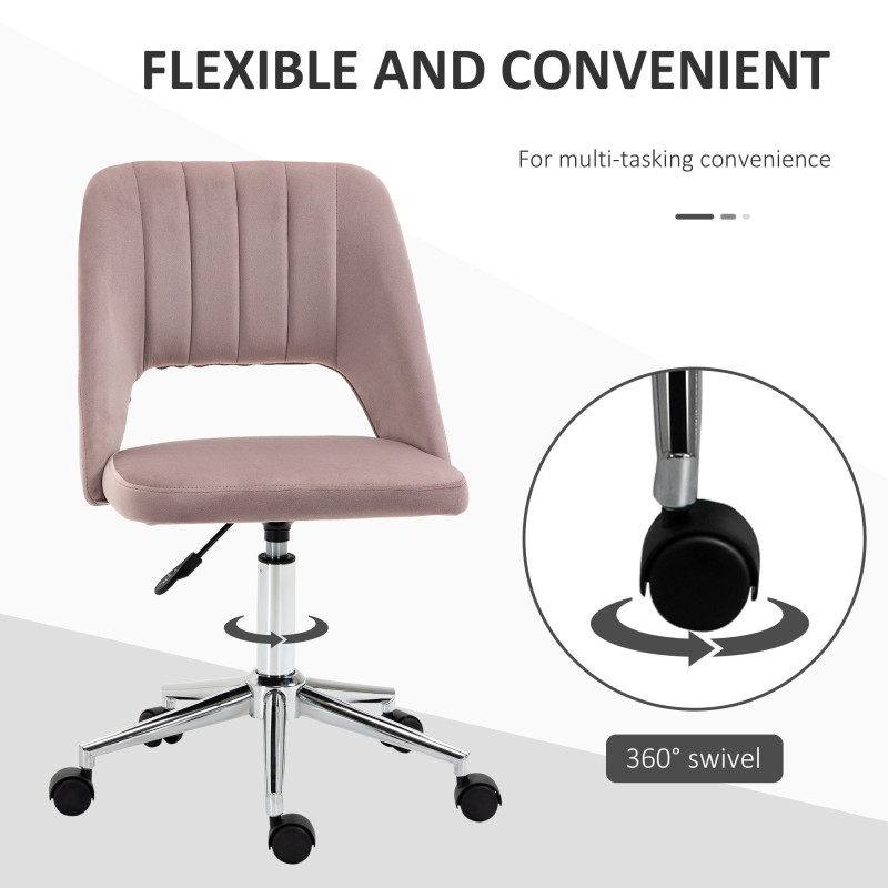 Mid Back Office Chair Velvet Fabric Swivel Scallop Shape Computer Desk Chair, Pink