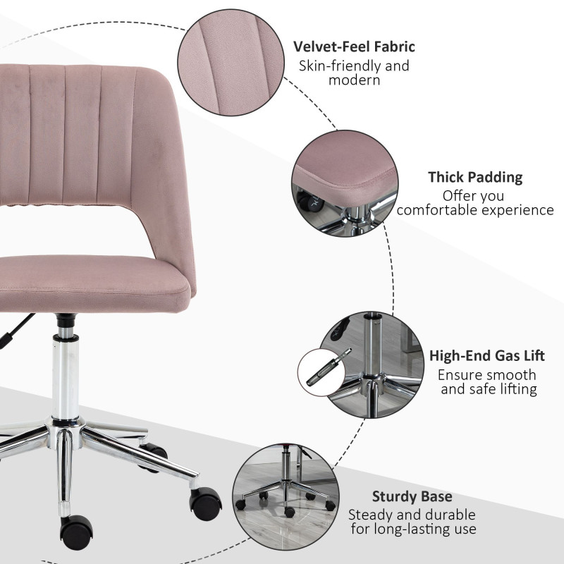 Mid Back Office Chair Velvet Fabric Swivel Scallop Shape Computer Desk Chair, Pink