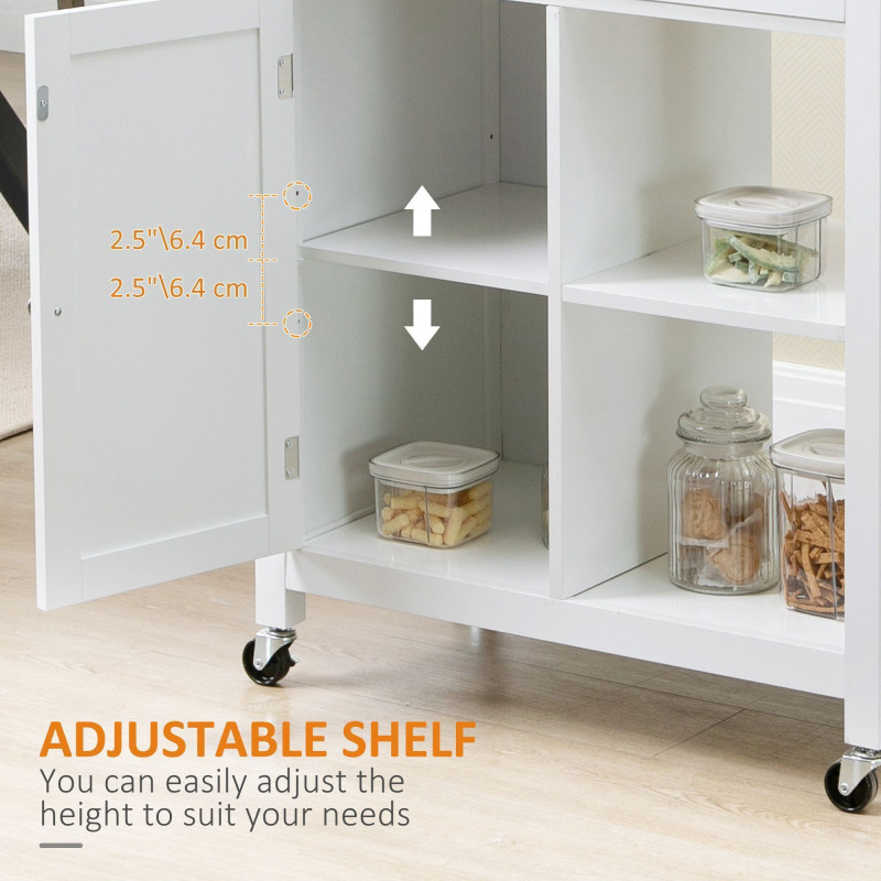 Rolling Kitchen Cart with Wood Top and Drawer, Kitchen Island on Wheels for Dining Room, White