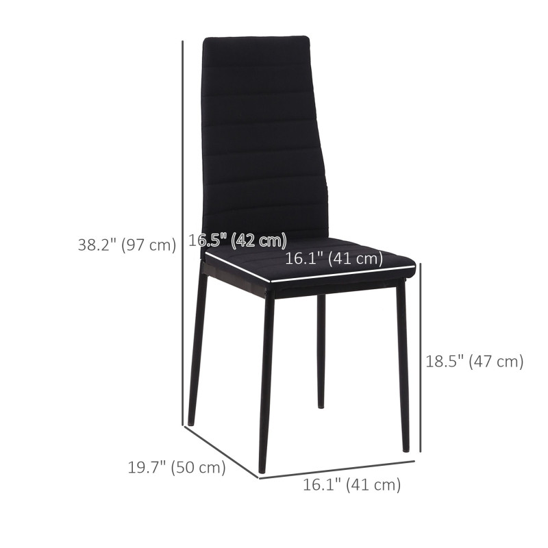 Modern Dining Chairs High Back Upholstered Linen Fabric with Metal Legs for Kitchen Black