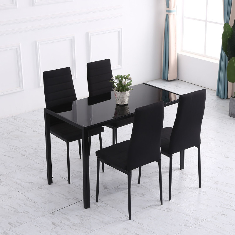 Modern Dining Chairs High Back Upholstered Linen Fabric with Metal Legs for Kitchen Black