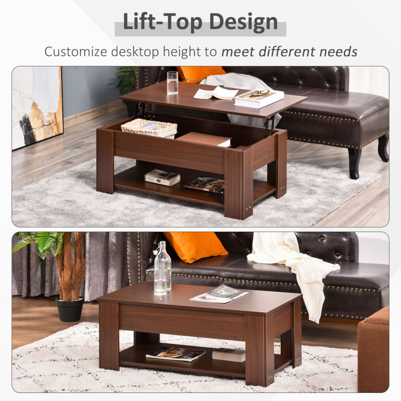 Lift Top Coffee Table with Hidden Storage Compartment and Open Shelf, Center Table for Living Room, Brown
