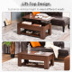 Lift Top Coffee Table with Hidden Storage Compartment and Open Shelf, Center Table for Living Room, Brown
