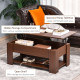 Lift Top Coffee Table with Hidden Storage Compartment and Open Shelf, Center Table for Living Room, Brown