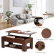 Lift Top Coffee Table with Hidden Storage Compartment and Open Shelf, Center Table for Living Room, Brown