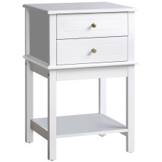 Modern Sofa Side Table, Accent End Table with Drawers and Storage Shelf, Nightstand for Bedroom Living Room, White