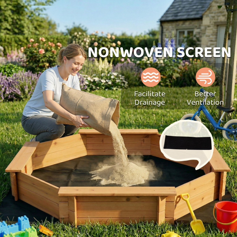 Kids Sandbox with Cover and Seat, Outdoor Children Sand Playset for Backyard, Boys and Girls, Red, 55