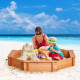 Kids Sandbox with Cover and Seat, Outdoor Children Sand Playset for Backyard, Boys and Girls, Red, 55