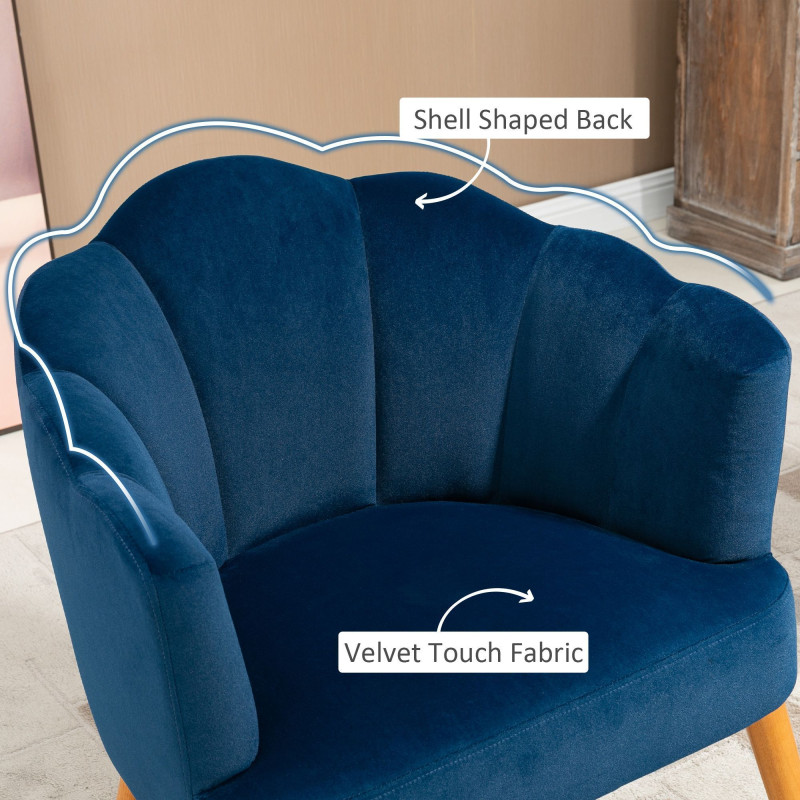 Modern Accent Chairs with Cushioned Seat, Upholstered Velvet Armchair for Bedroom, Living Room Chair with Arms and Wood Legs, Blue