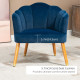 Modern Accent Chairs with Cushioned Seat, Upholstered Velvet Armchair for Bedroom, Living Room Chair with Arms and Wood Legs, Blue
