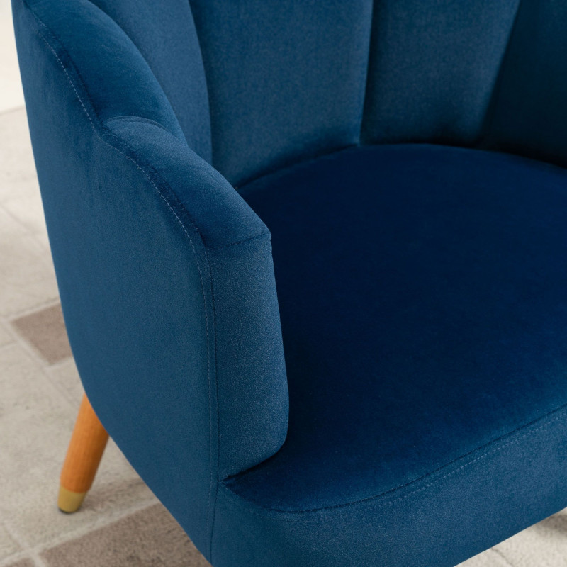 Modern Accent Chairs with Cushioned Seat, Upholstered Velvet Armchair for Bedroom, Living Room Chair with Arms and Wood Legs, Blue