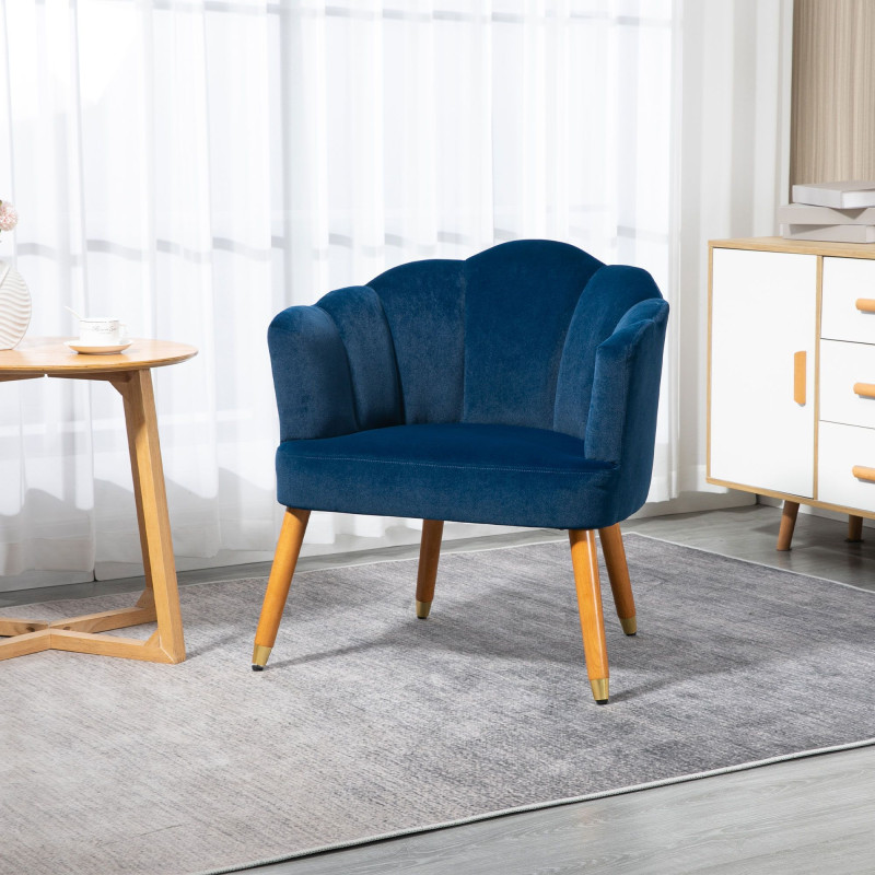 Modern Accent Chairs with Cushioned Seat, Upholstered Velvet Armchair for Bedroom, Living Room Chair with Arms and Wood Legs, Blue