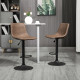 Adjustable Counter Height Bar Stools Set of 2, 360° Swivel Kitchen Counter Stools Dining Chairs with Backs, Vintage Leather, Brown