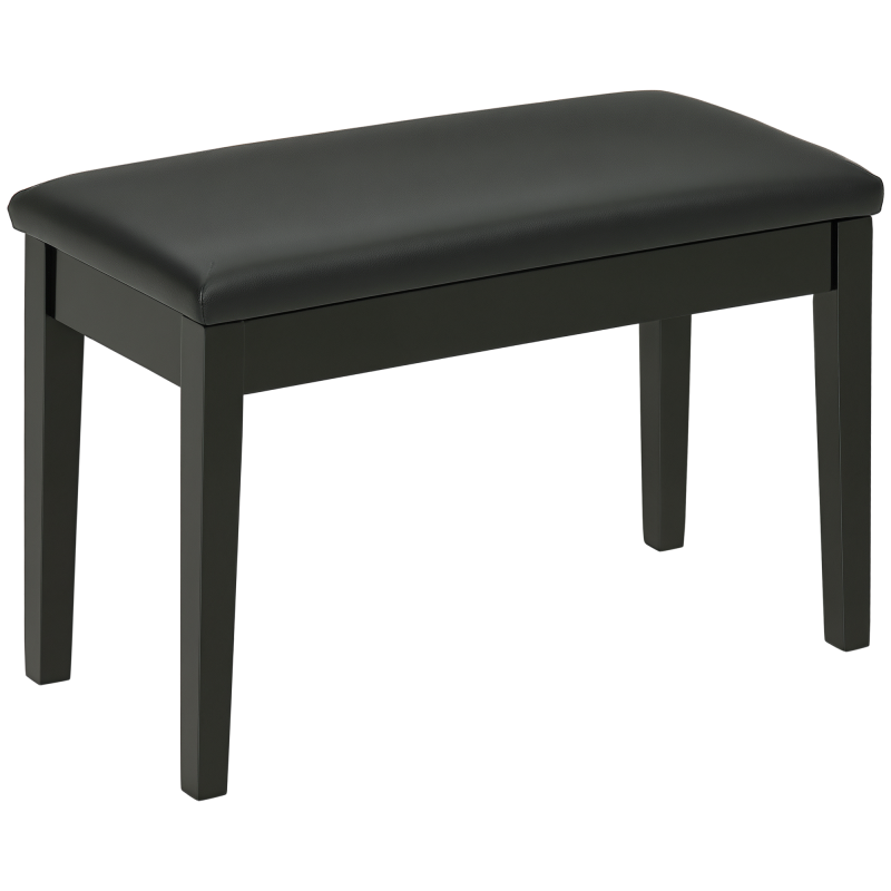 Classic Piano Bench Stool, PU Leather Padded Keyboard Seat with Rubber Wood Legs and Music Storage Compartment, Smooth Seat, Black