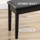 Classic Piano Bench Stool, PU Leather Padded Keyboard Seat with Rubber Wood Legs and Music Storage Compartment, Smooth Seat, Black