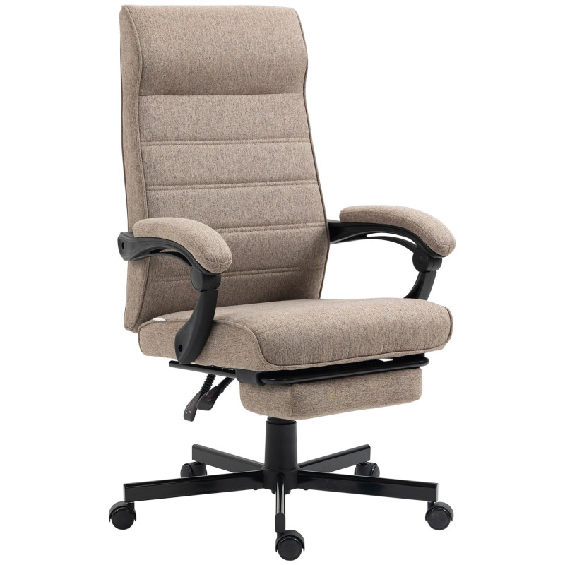 Office Chair, Linen High Back Computer Desk Chair, Swivel Recliner with Adjustable Height, Footrest and Padded Armrest, Brown