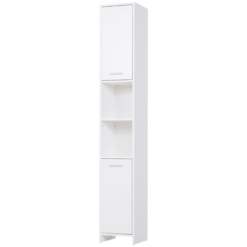 Tall Bathroom Vanities, Narrow Bathroom Cabinets with 2 Doors, Open Compartment and Adjustable Shelves, White