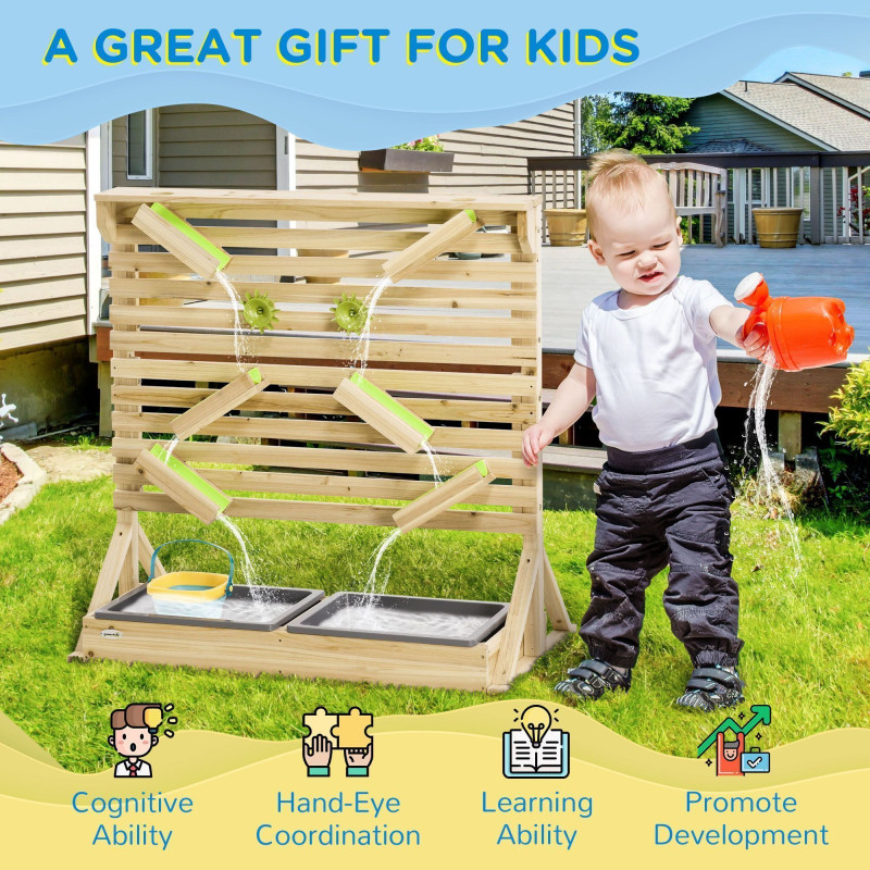 18 Pcs Kids Running Water and Sand Playset Outdoor with Sinks, Wooden Sensory Toys with Colorful Accessories, Gift for Boys and Girls, Aged 3-7 Years Old