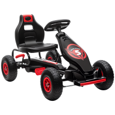 Kids Pedal Go Kart, Ride-On Toy for Boys and Girls with Ergonomic Adjustable Seat, Rubber Wheels with Shock Absorption, Safety Hand Brake, for Ages 5–12, Red