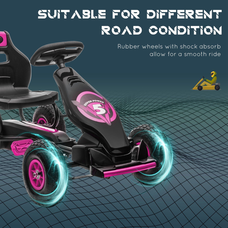Pedal Go Kart with Adjustable Seat and Rubber Shock-Absorbing Wheels, Pink