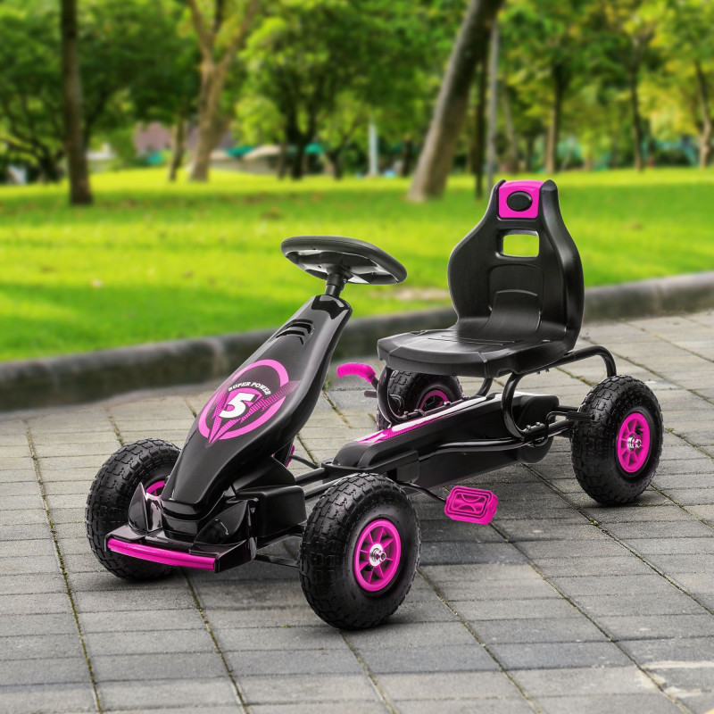 Pedal Go Kart with Adjustable Seat and Rubber Shock-Absorbing Wheels, Pink