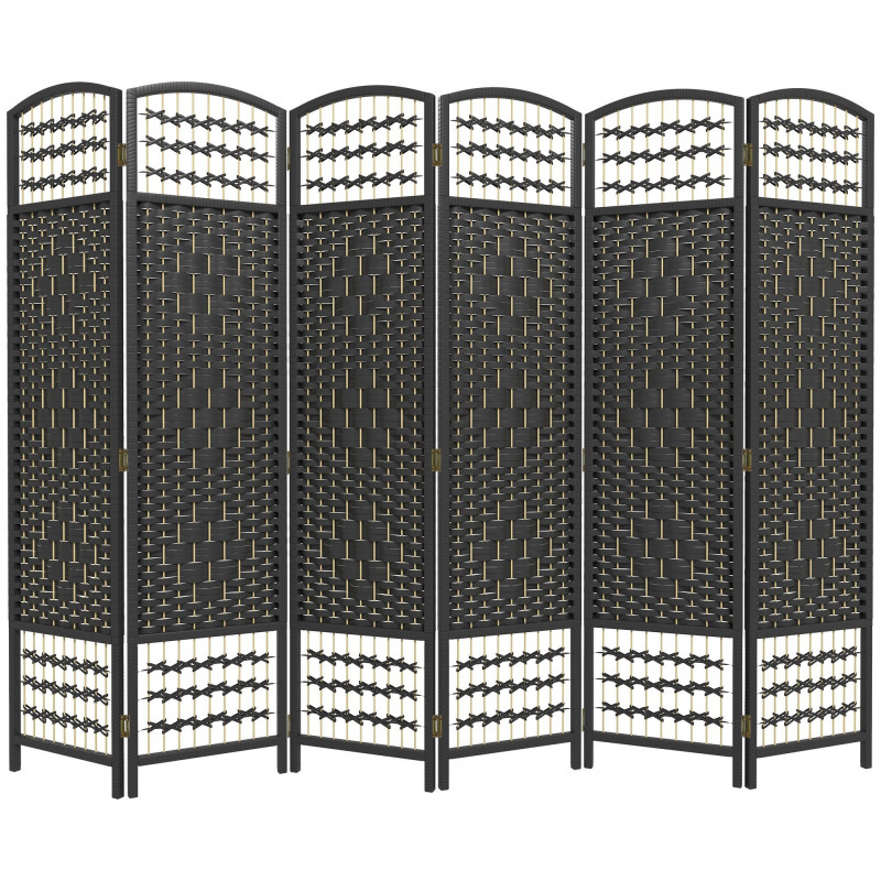 6 Panel Folding Room Divider, Portable Privacy Screen, Wave Fiber Room Partition for Home Office, Black