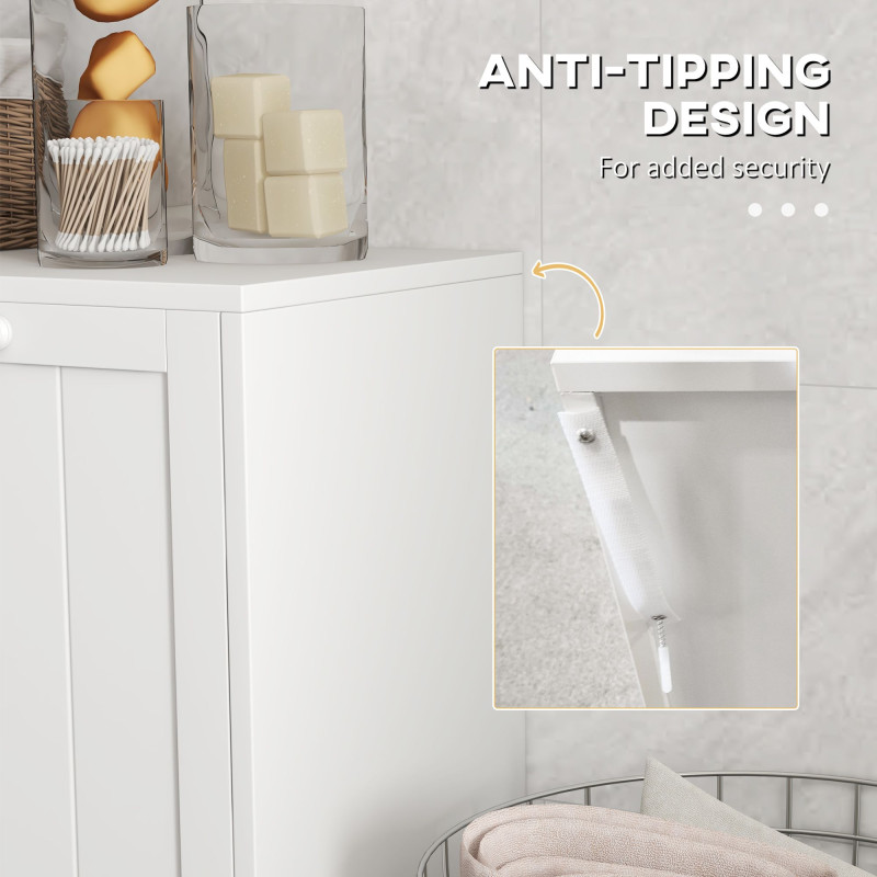 Tilt-Out Laundry Storage Cabinet, Modern Laundry Hamper with 2 Compartments for Bathroom Washroom, White