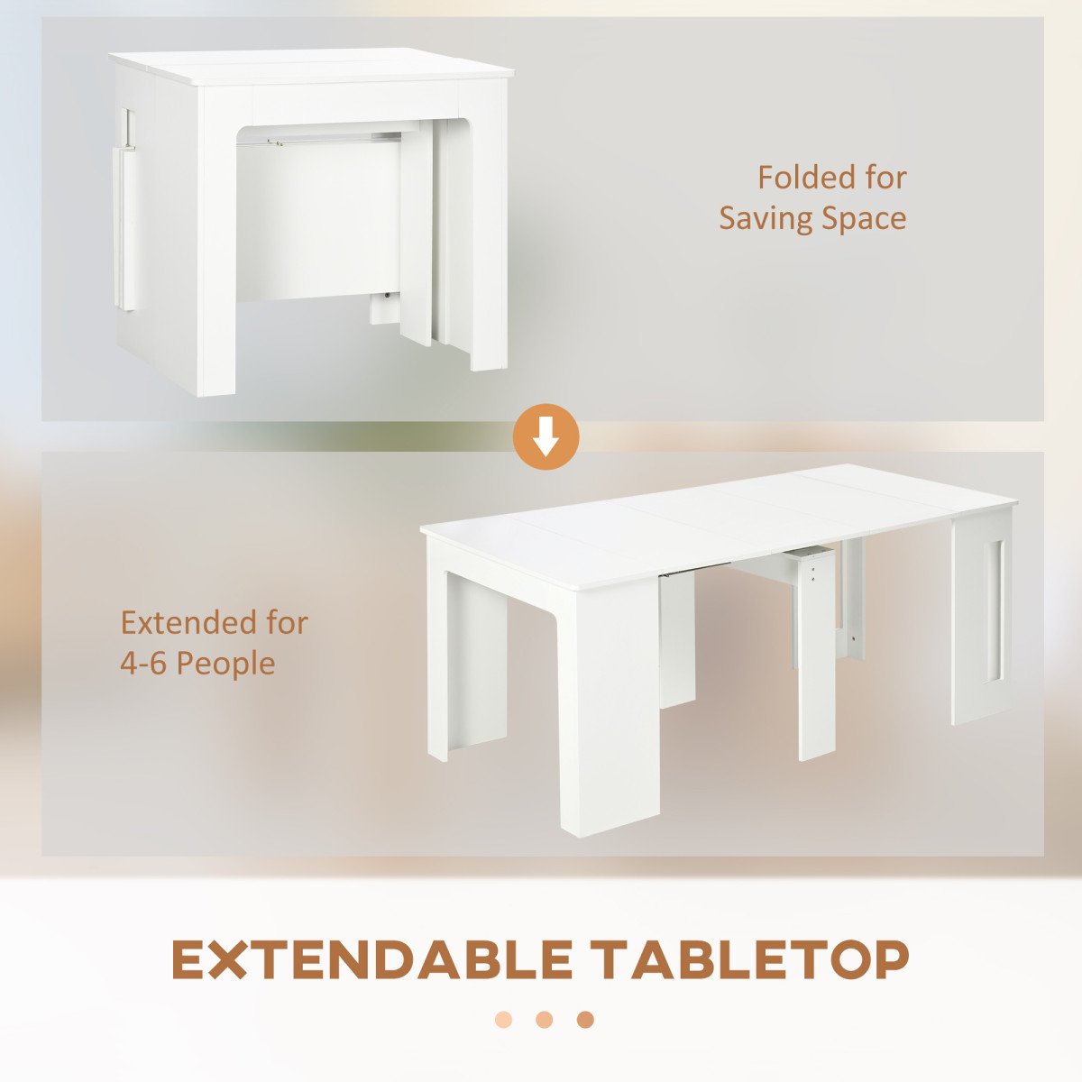 Extendable Dining Table, Expandable Kitchen Table for Small Spaces, Seats up to 6 People, White