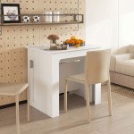 Extendable Dining Table, Expandable Kitchen Table for Small Spaces, Seats up to 6 People, White