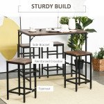 5 Pieces Industrial Rectangular Bar Table Set, Dining Table Set Breakfast Table with 4 Stools for Dining Room, Kitchen, Dinette, Rustic Brown