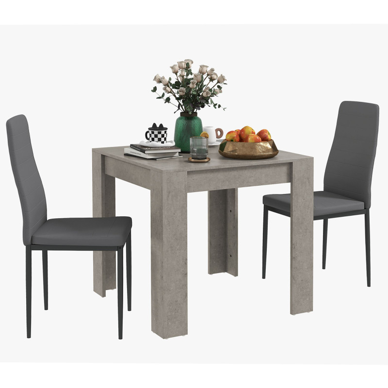 Dining Table Set for 2, Square Kitchen Table and Chairs, Dining Room Table and PU Leather Upholstered Chairs, Grey