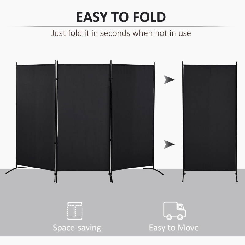6' 3 Panel Room Divider, Double Hinged Folding Wall Divider, Indoor Privacy Screen for Home Office,  Charcoal Grey