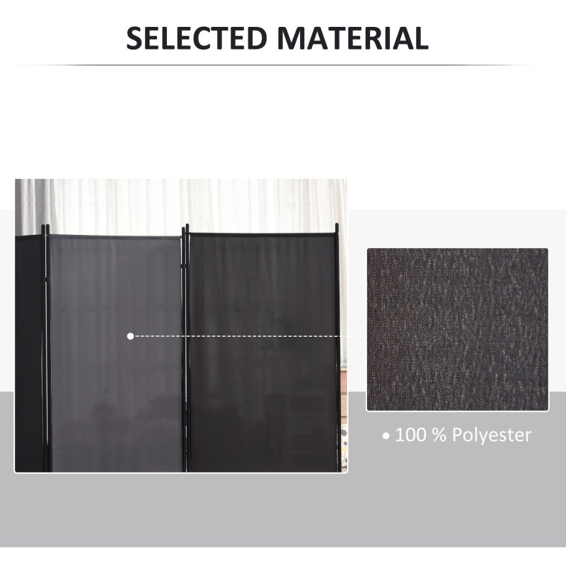 6' 3 Panel Room Divider, Double Hinged Folding Wall Divider, Indoor Privacy Screen for Home Office,  Charcoal Grey