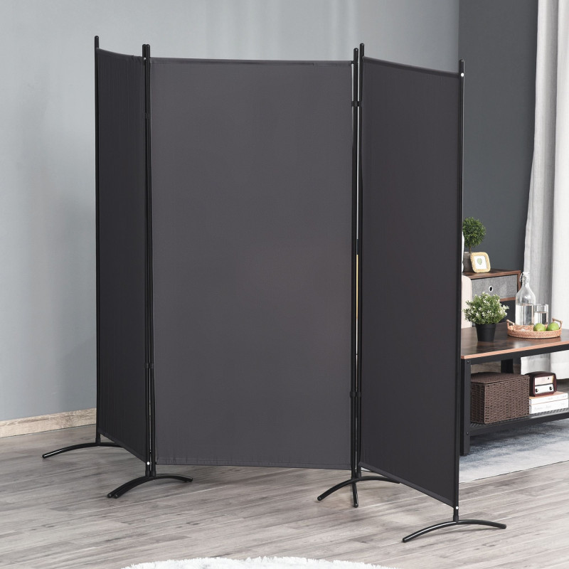 6' 3 Panel Room Divider, Double Hinged Folding Wall Divider, Indoor Privacy Screen for Home Office,  Charcoal Grey