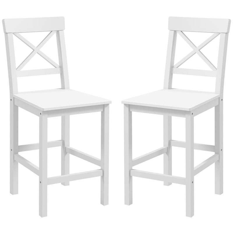 Counter Height Stools Set of 2, Farmhouse Bar Stools with Backs, Solid Wood Counter Stools for Kitchen Island White