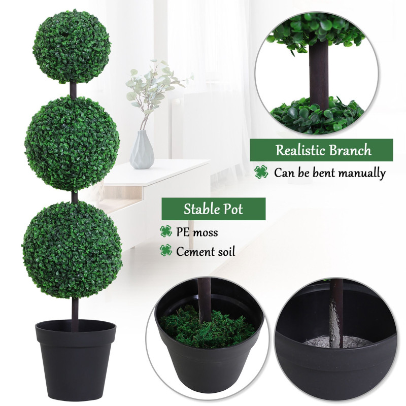 Set of 2 Artificial Ball Boxwood Topiary Trees, 44.1