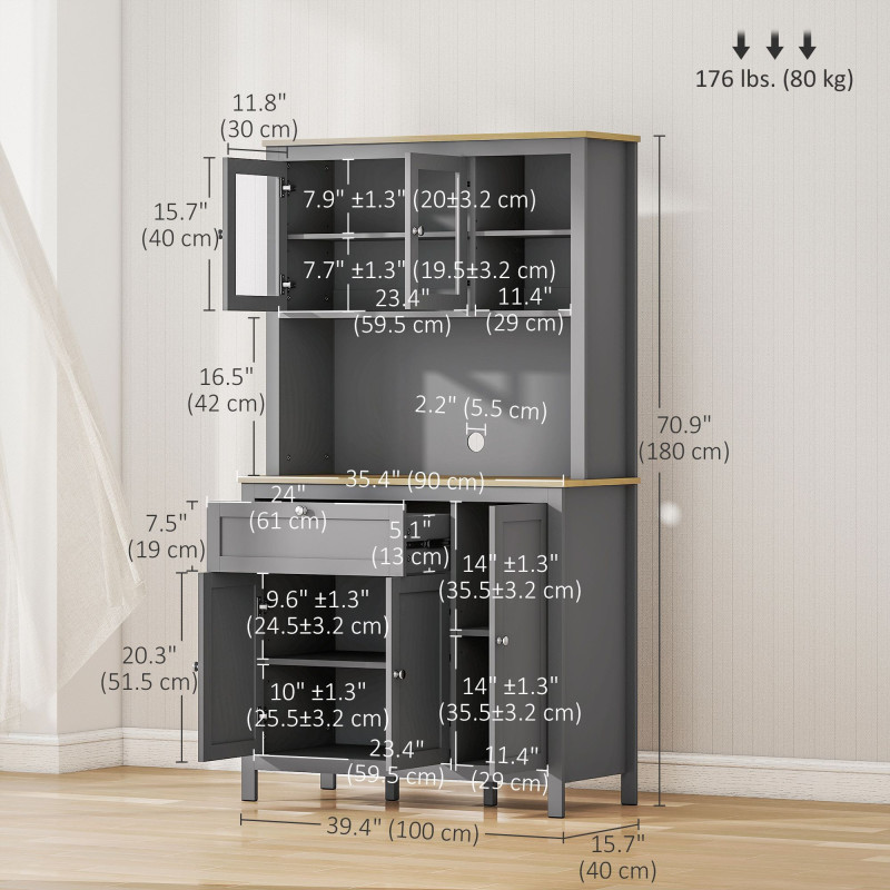5-Door Kitchen Pantry Cabinet, Freestanding Storage Cabinet Cupboard with Adjustable Shelves, 71
