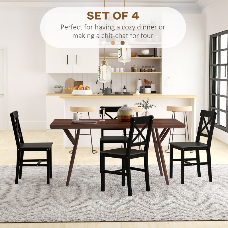 Wooden Dining Chairs Set of 4, Kitchen Chairs with Cross Back, Solid Structure for Living Room and Dining Room, Black