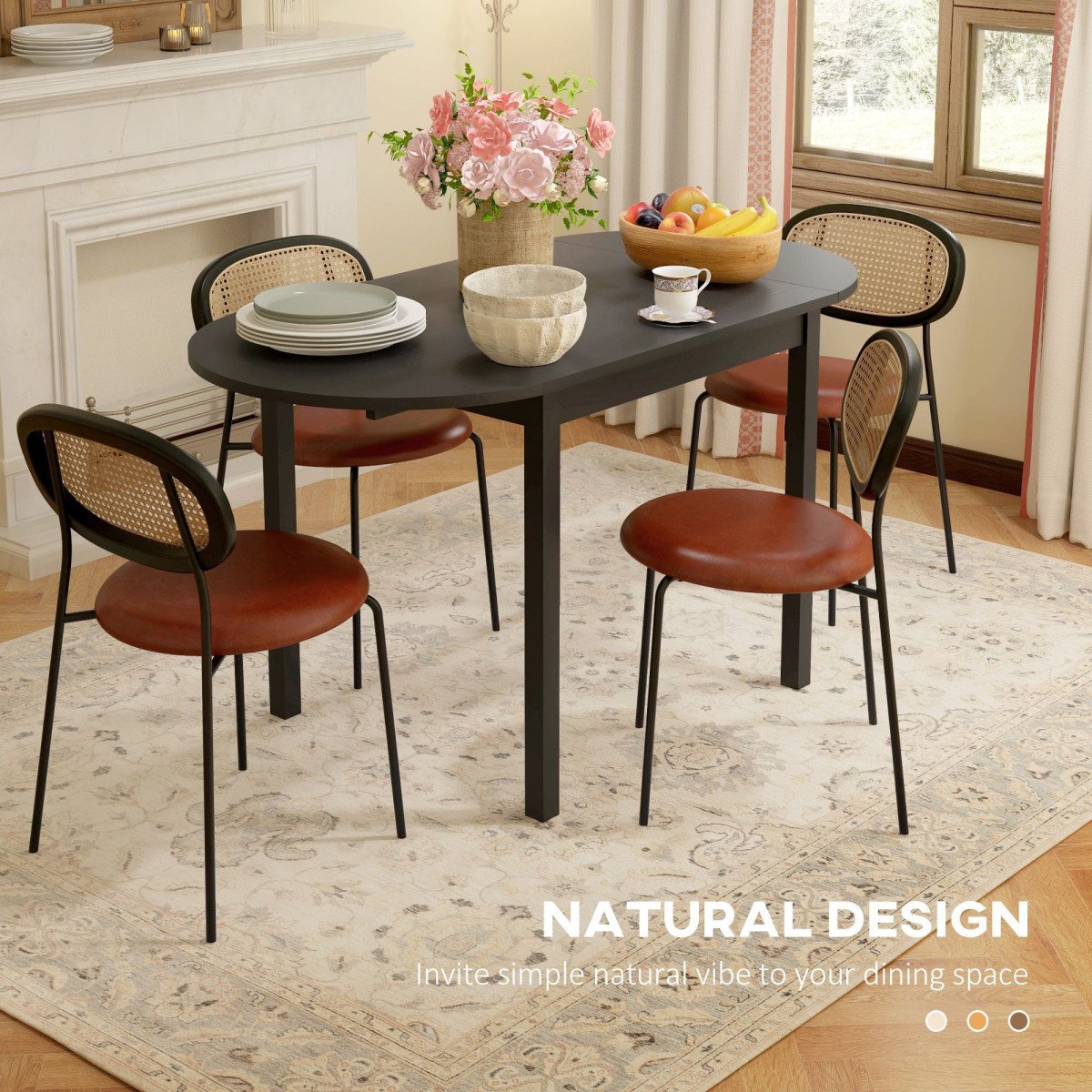 Solid Wood Kitchen Table, Drop Leaf Tables for Small Spaces, Folding Dining Table, Black