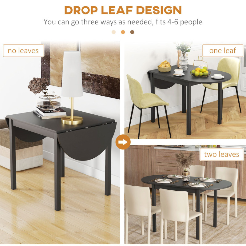 Solid Wood Kitchen Table, Drop Leaf Tables for Small Spaces, Folding Dining Table, Black