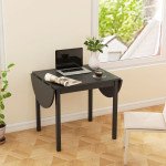 Solid Wood Kitchen Table, Drop Leaf Tables for Small Spaces, Folding Dining Table, Black